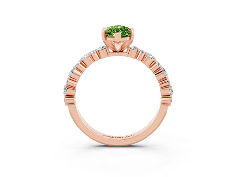 Rose gold Marquise Cut Peridot Solitaire with Side Stones, Pave Band, Four-Prong Setting_39