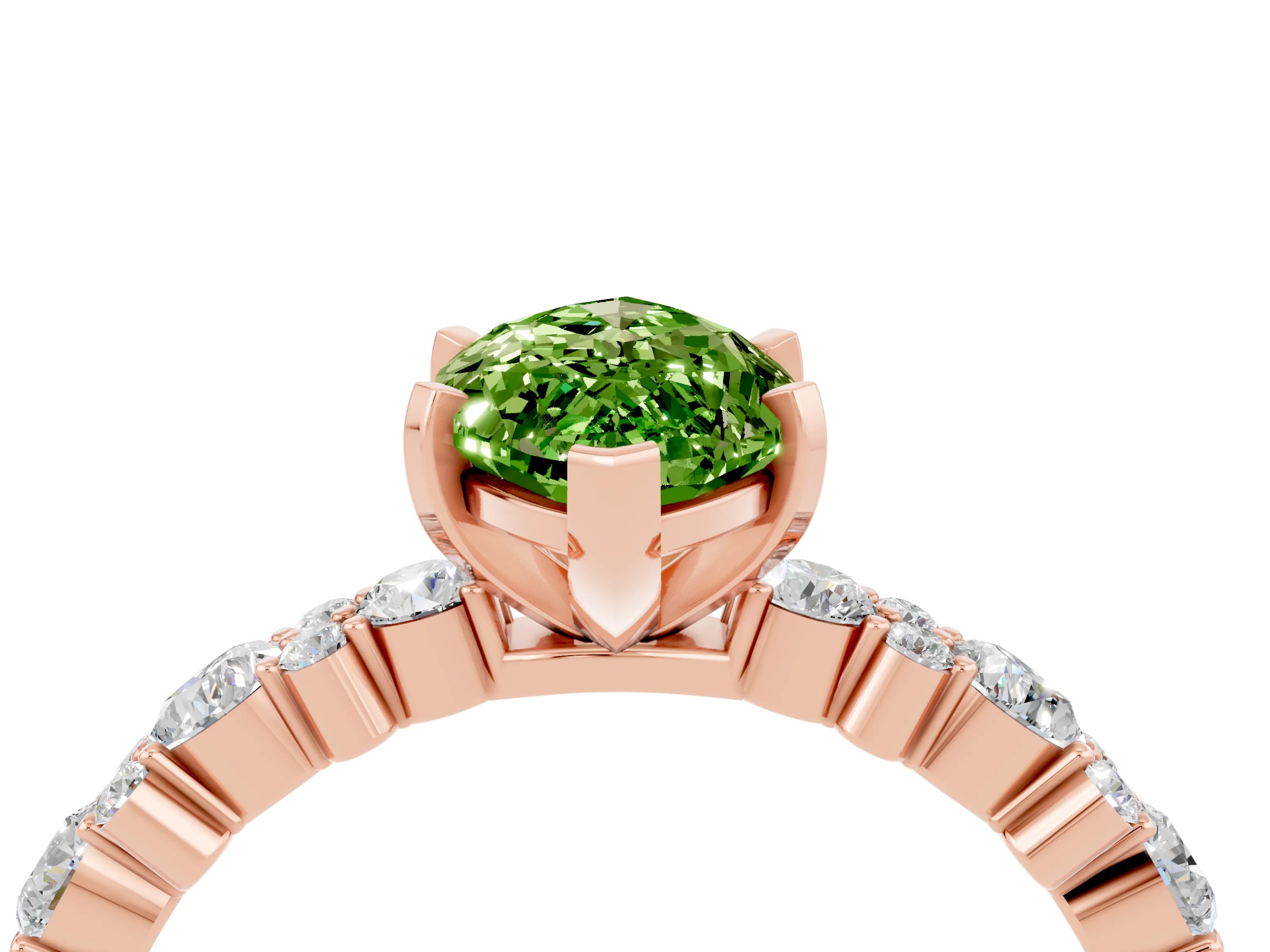 Rose gold Marquise Cut Peridot Solitaire with Side Stones, Pave Band, Four-Prong Setting_40