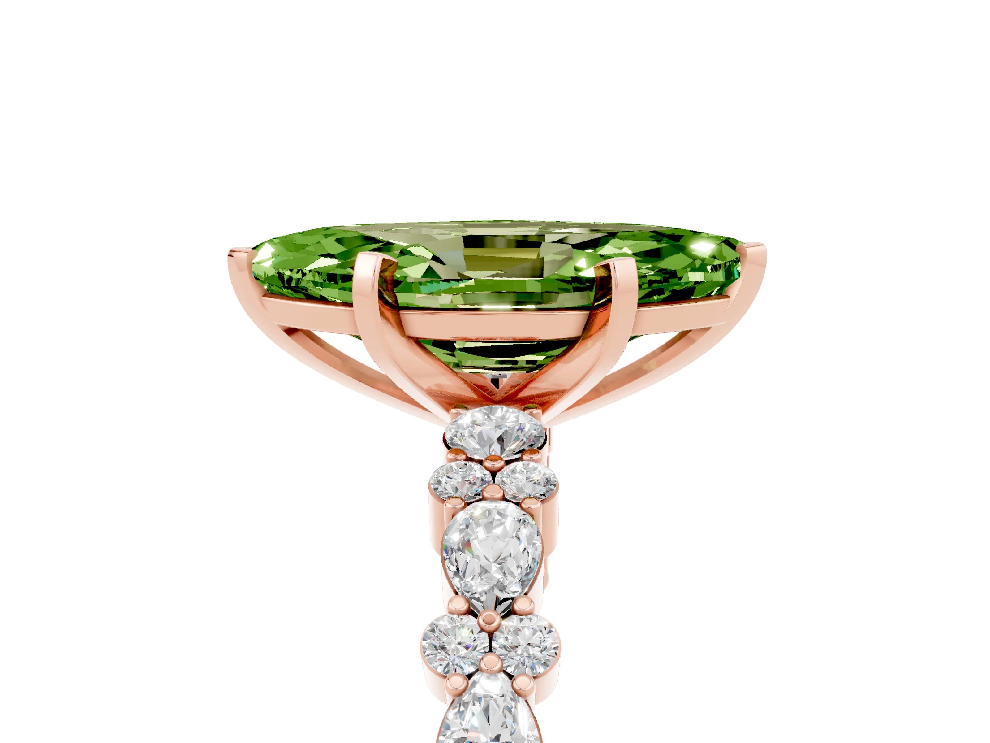 Rose gold Marquise Cut Peridot Solitaire with Side Stones, Pave Band, Four-Prong Setting_41