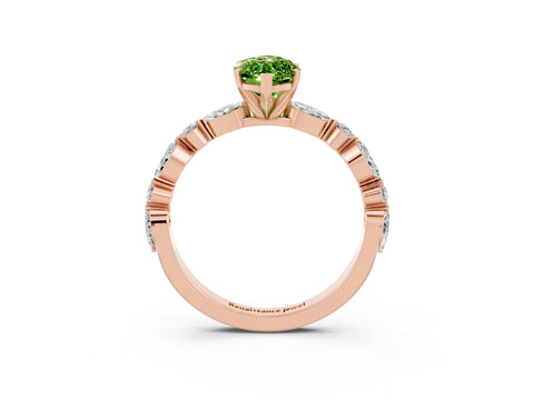 Rose gold Marquise Cut Peridot Solitaire with Side Stones on a Pavé Band and Four-Prong Setting_3