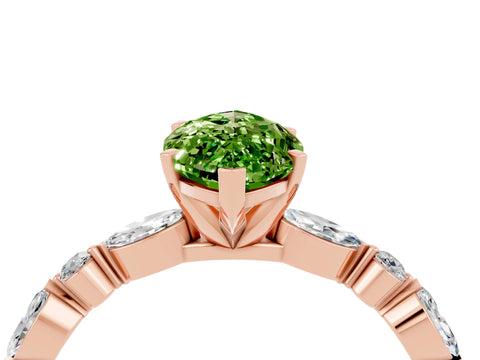 Rose gold Marquise Cut Peridot Solitaire with Side Stones on a Pavé Band and Four-Prong Setting_4