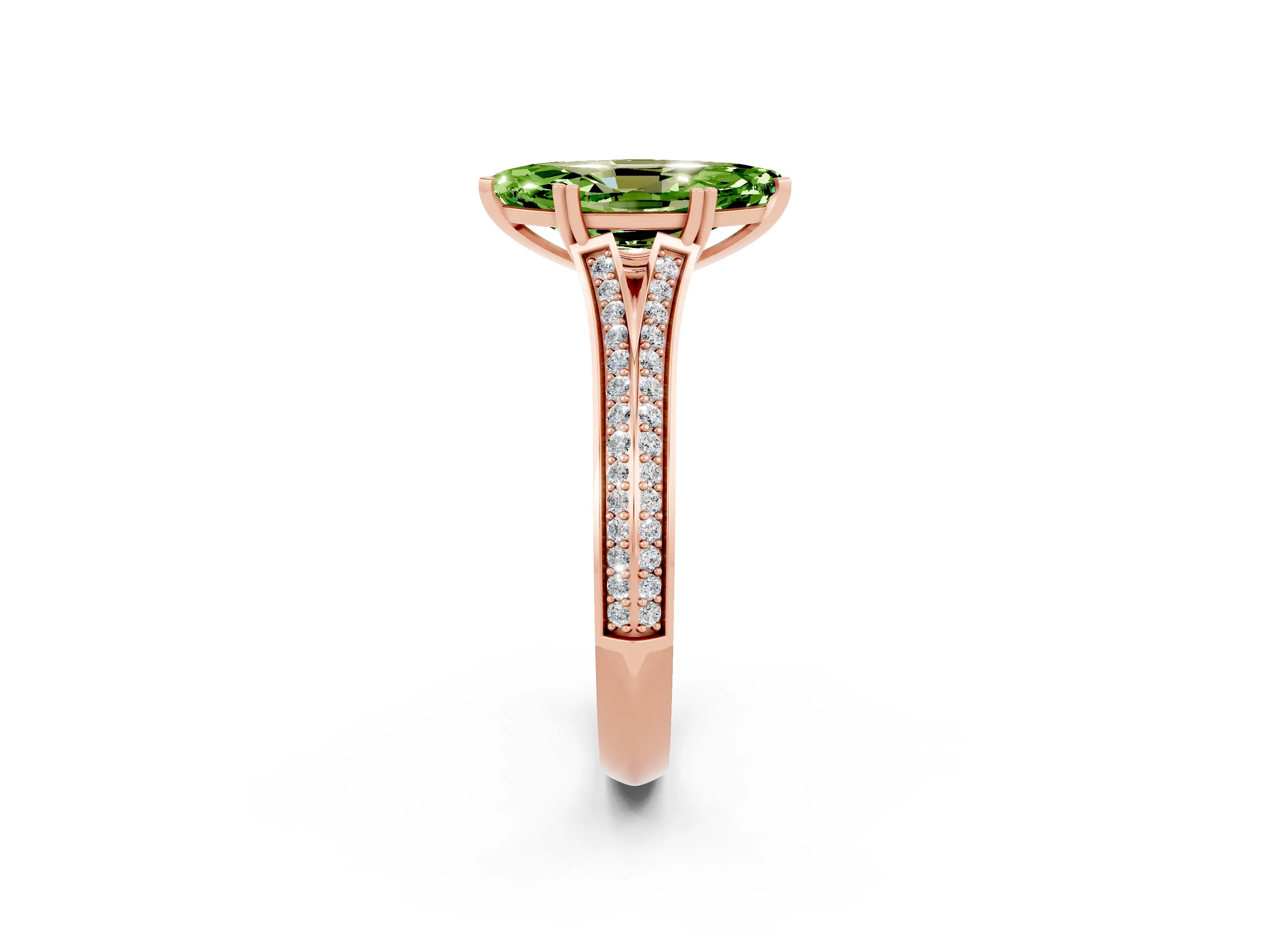 Rose gold Marquise Cut Peridot Split Shank Engagement Ring with Pavé Band_2