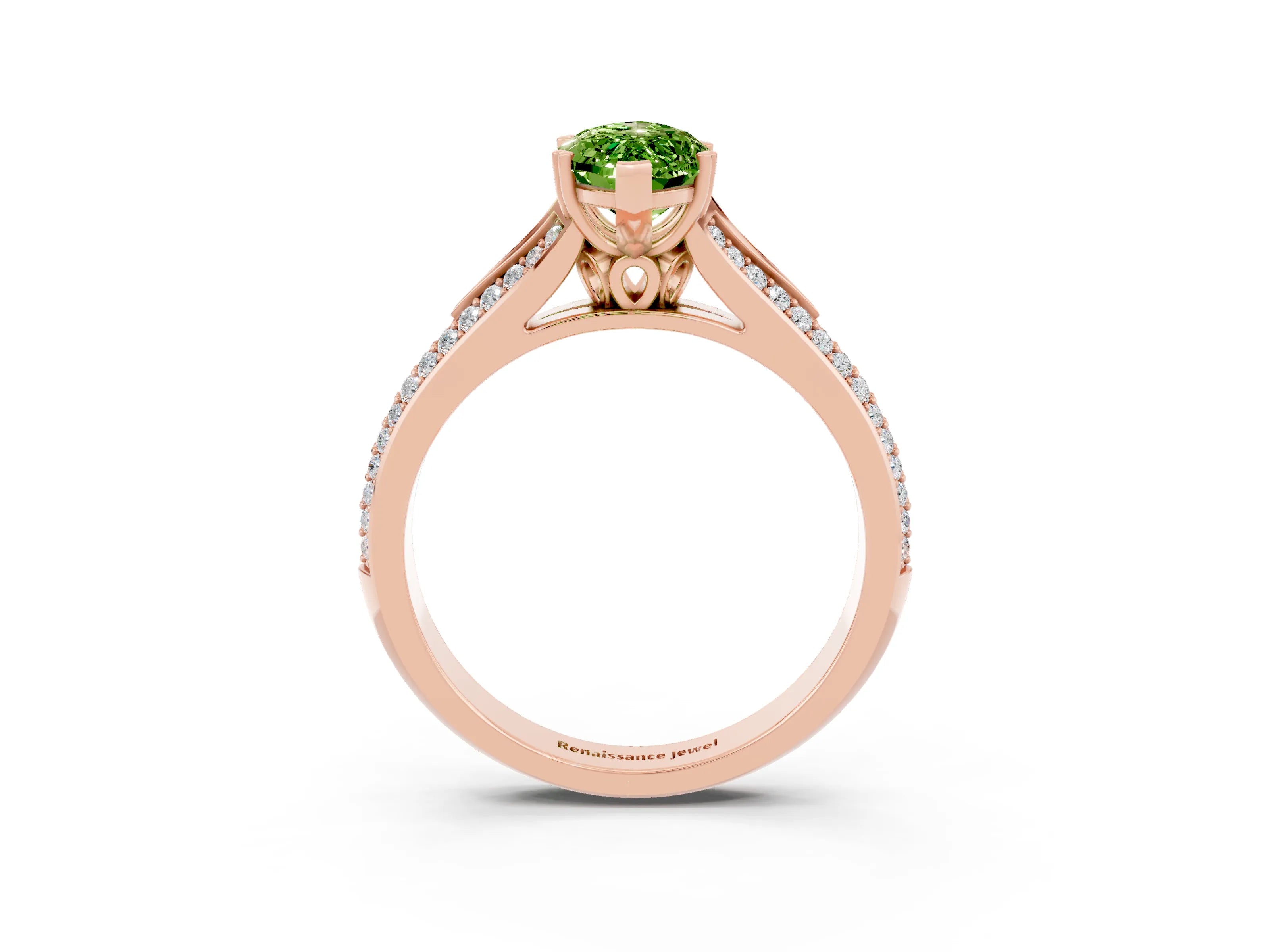 Rose gold Marquise Cut Peridot Split Shank Engagement Ring with Pavé Band_3