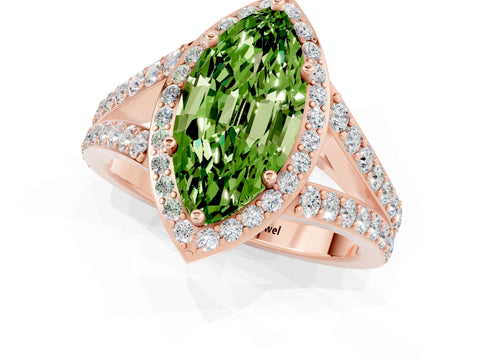 Rose gold Marquise Cut Peridot Split Shank Halo Ring with Four-Prong Setting_13