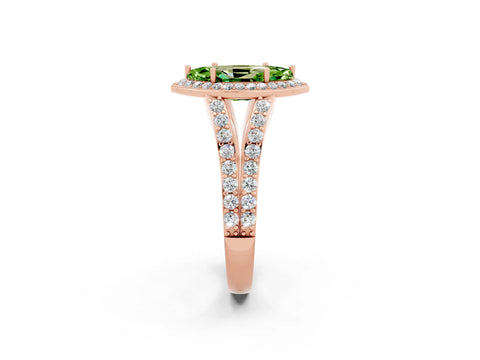 Rose gold Marquise Cut Peridot Split Shank Halo Ring with Four-Prong Setting_14