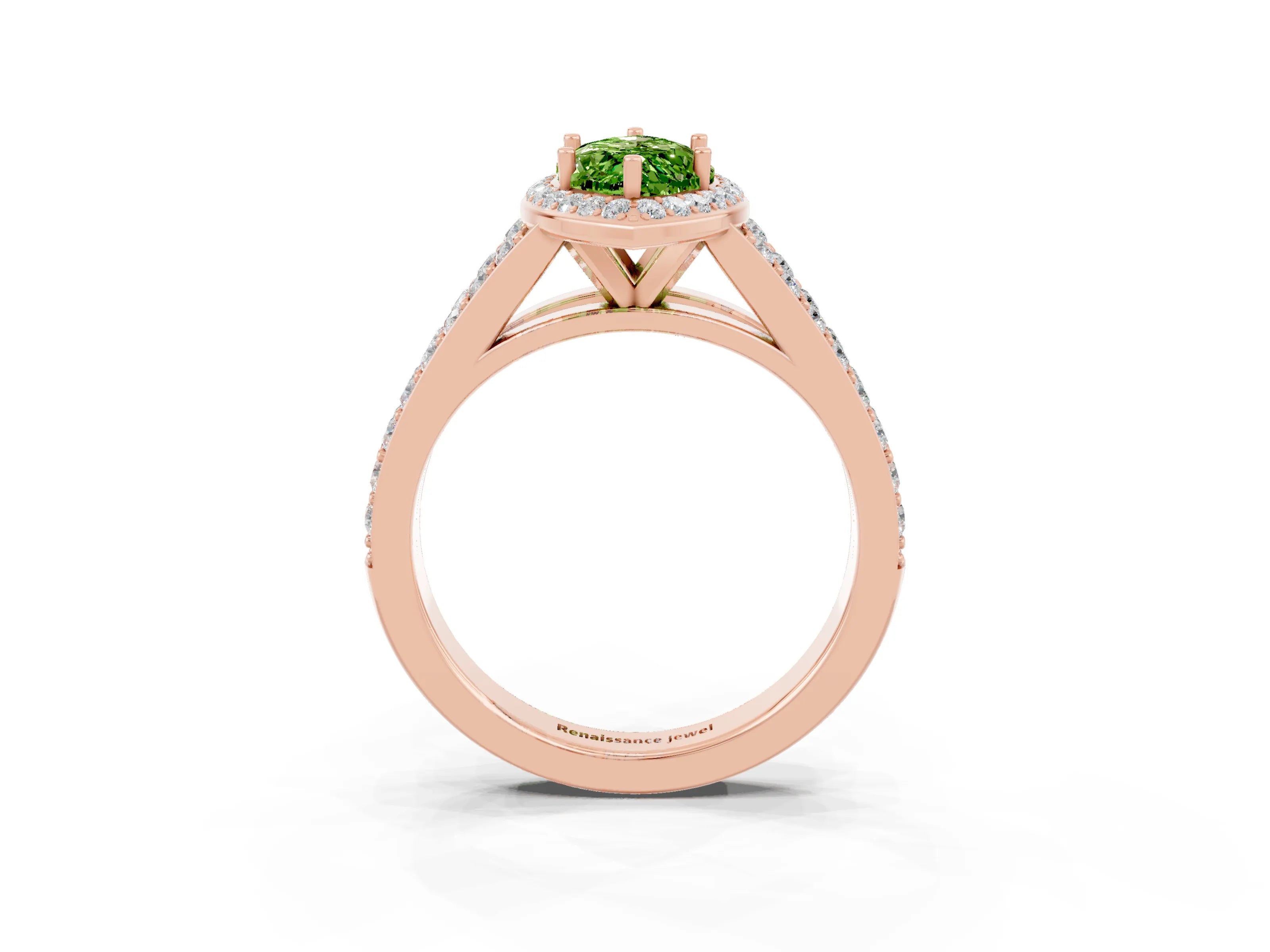 Rose gold Marquise Cut Peridot Split Shank Halo Ring with Four-Prong Setting_15