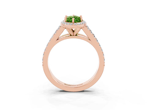 Rose gold Marquise Cut Peridot Split Shank Halo Ring with Four-Prong Setting_15