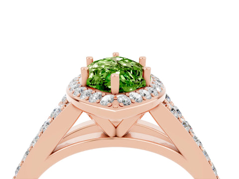 Rose gold Marquise Cut Peridot Split Shank Halo Ring with Four-Prong Setting_16