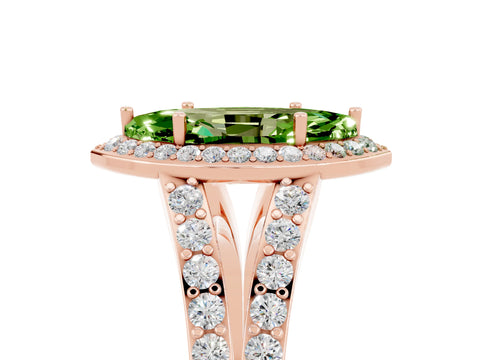 Rose gold Marquise Cut Peridot Split Shank Halo Ring with Four-Prong Setting_17