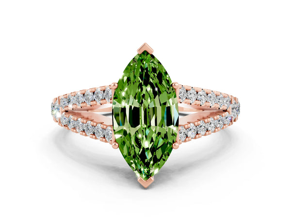 Rose gold Marquise Cut Peridot Split Shank Pavé Engagement Ring with Four-Prong Setting