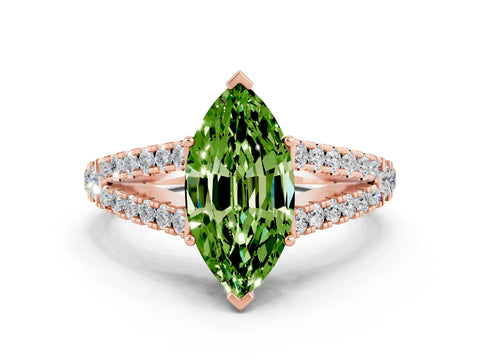Rose gold Marquise Cut Peridot Split Shank Pavé Engagement Ring with Four-Prong Setting_12