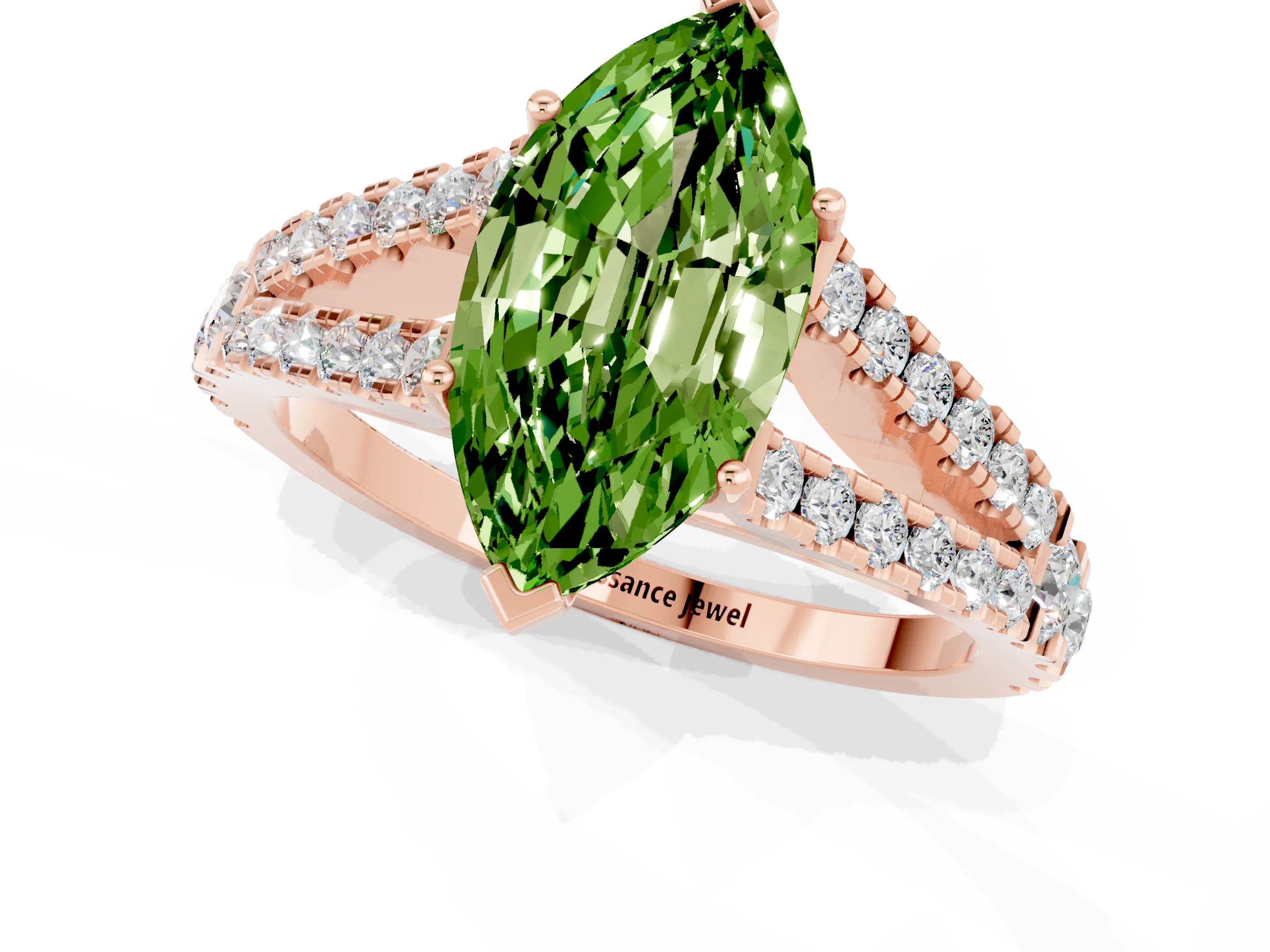 Rose gold Marquise Cut Peridot Split Shank Pavé Engagement Ring with Four-Prong Setting_13