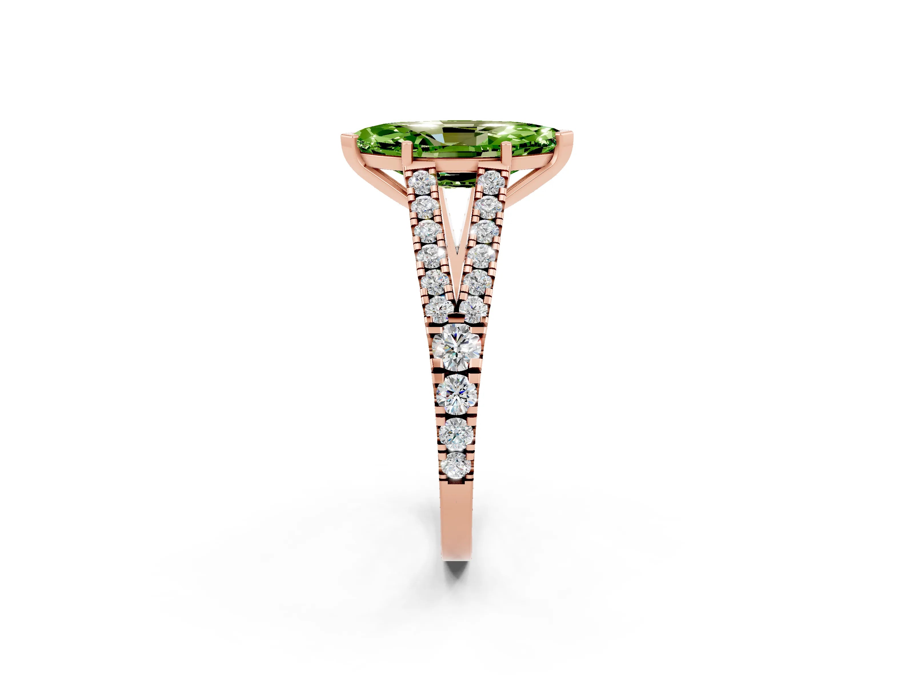 Rose gold Marquise Cut Peridot Split Shank Pavé Engagement Ring with Four-Prong Setting_14