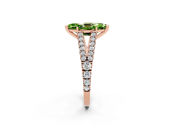Rose gold Marquise Cut Peridot Split Shank Pavé Engagement Ring with Four-Prong Setting