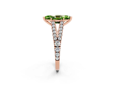 Rose gold Marquise Cut Peridot Split Shank Pavé Engagement Ring with Four-Prong Setting_14