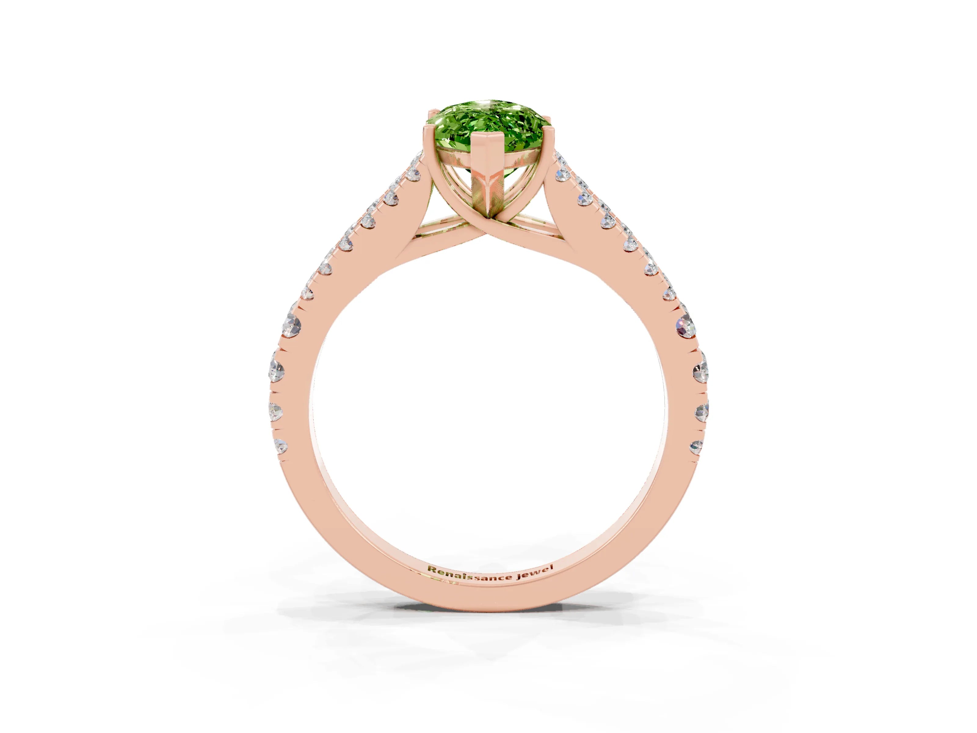 Rose gold Marquise Cut Peridot Split Shank Pavé Engagement Ring with Four-Prong Setting_15