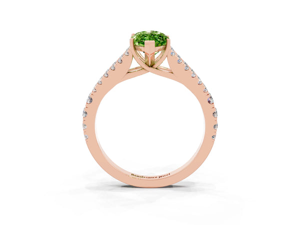 Rose gold Marquise Cut Peridot Split Shank Pavé Engagement Ring with Four-Prong Setting