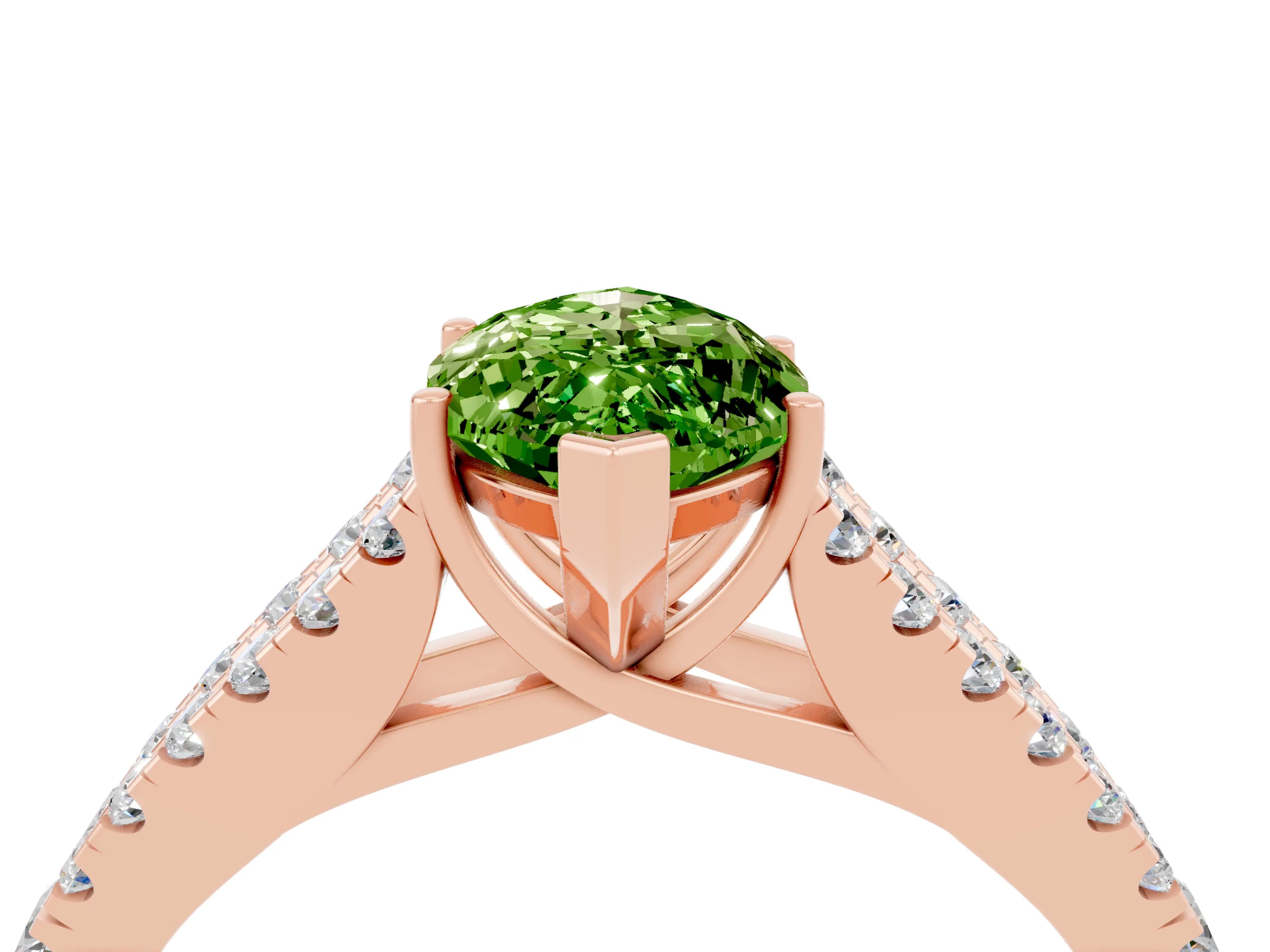 Rose gold Marquise Cut Peridot Split Shank Pavé Engagement Ring with Four-Prong Setting_16