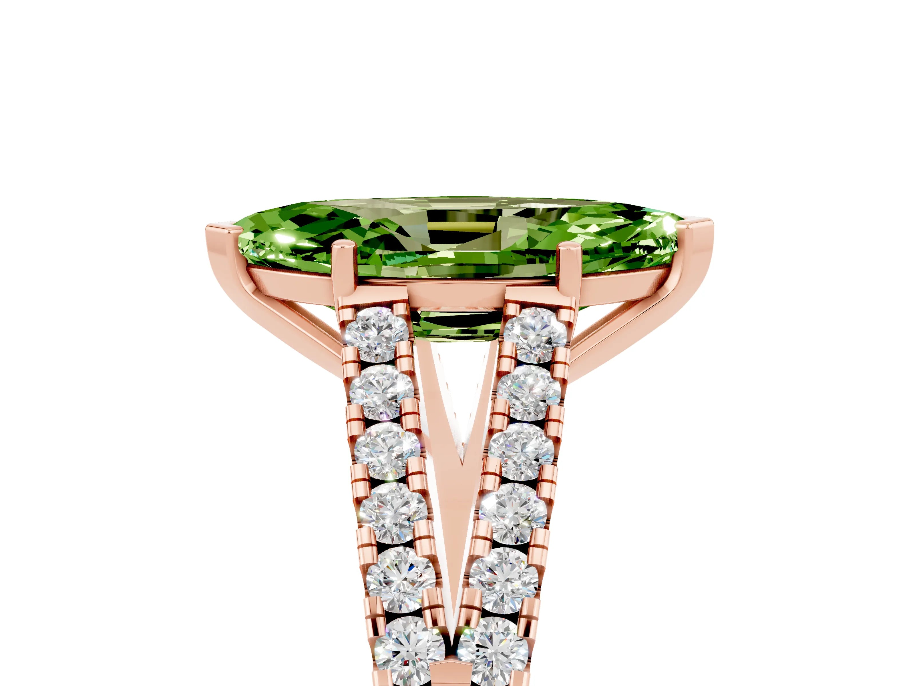 Rose gold Marquise Cut Peridot Split Shank Pavé Engagement Ring with Four-Prong Setting_17