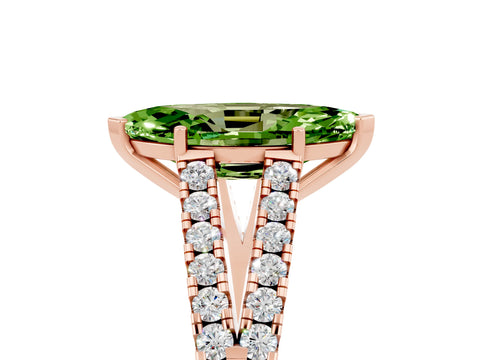 Rose gold Marquise Cut Peridot Split Shank Pavé Engagement Ring with Four-Prong Setting_17