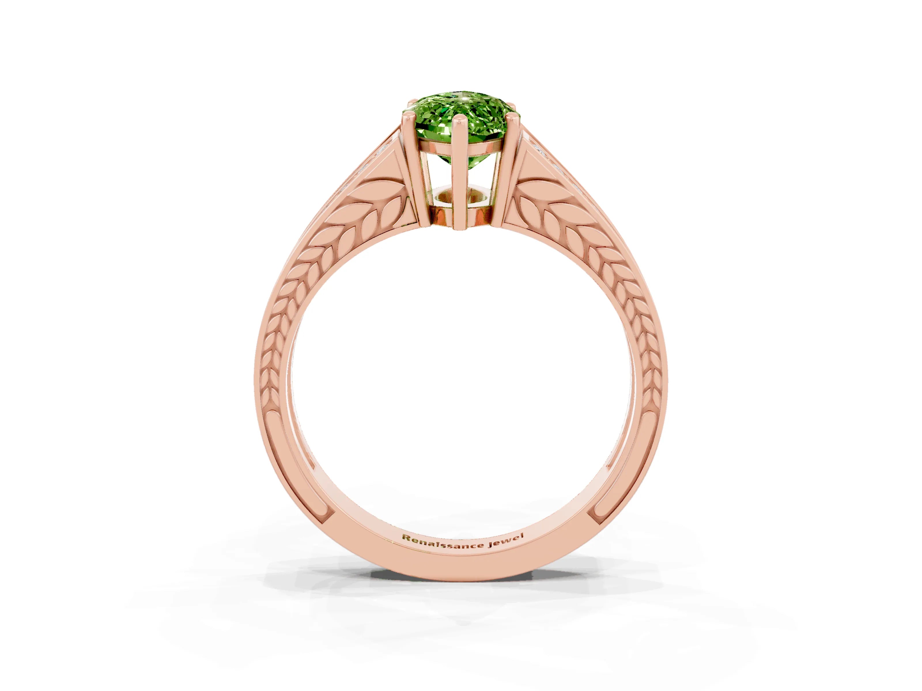 Rose gold Marquise Cut Peridot Split Shank Ring with Pavé Band and Four-Prong Setting_3