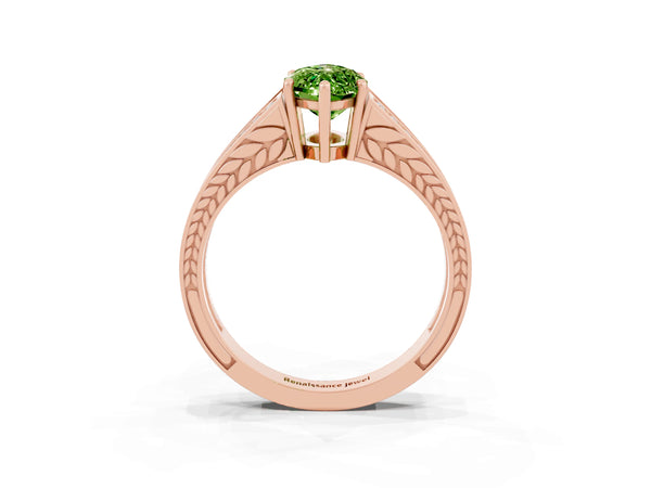 Rose gold Marquise Cut Peridot Split Shank Ring with Pavé Band and Four-Prong Setting