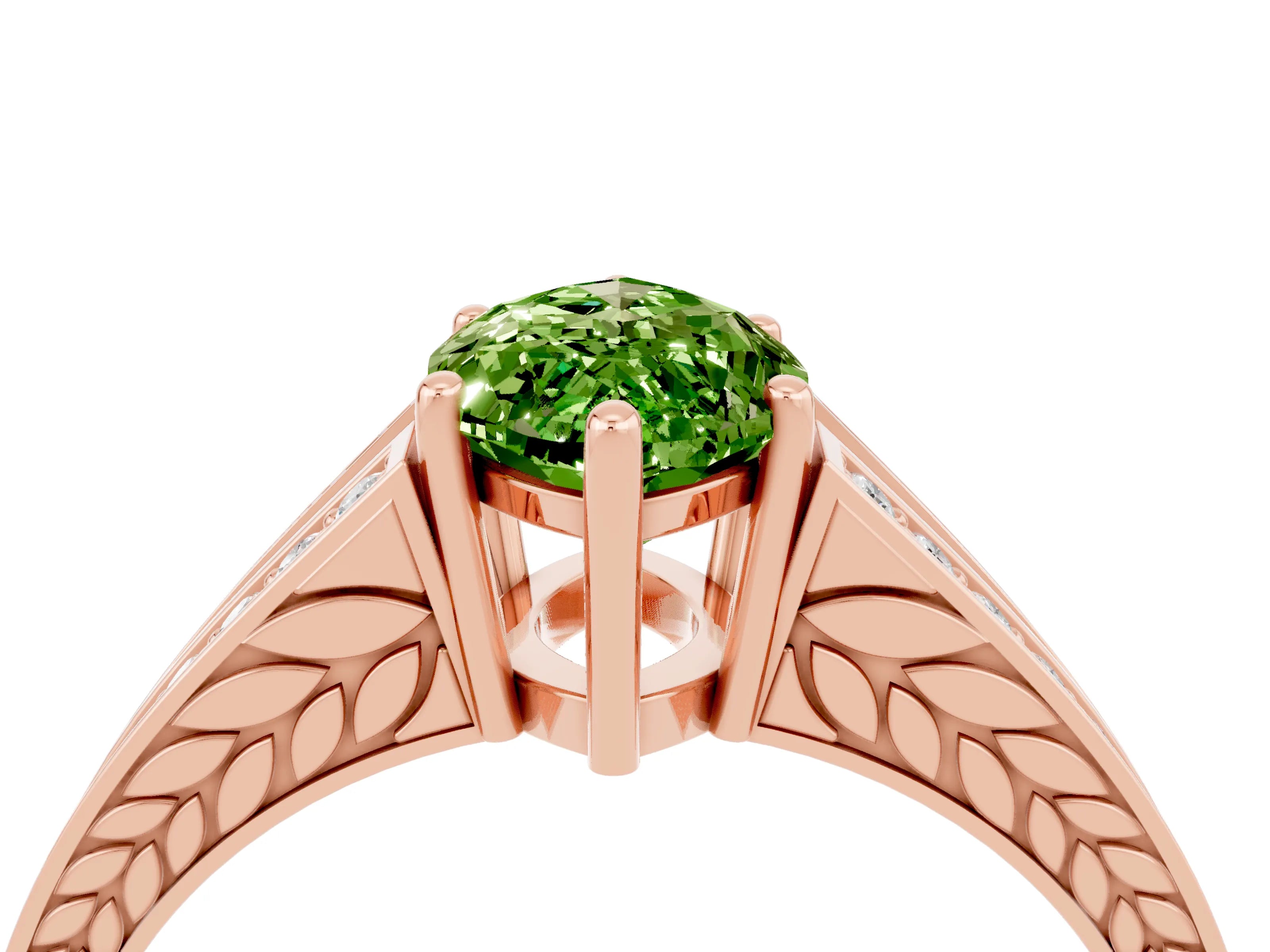 Rose gold Marquise Cut Peridot Split Shank Ring with Pavé Band and Four-Prong Setting_4