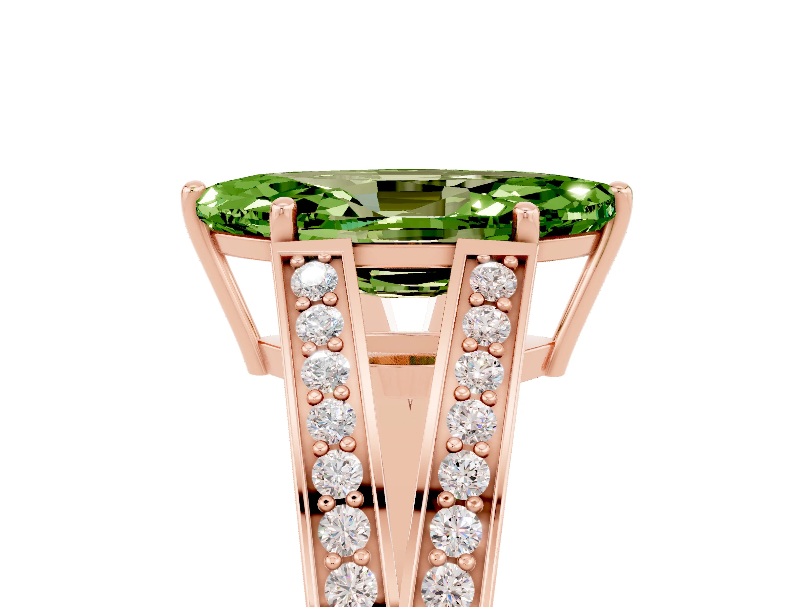 Rose gold Marquise Cut Peridot Split Shank Ring with Pavé Band and Four-Prong Setting_5