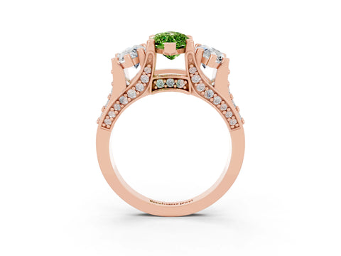 Rose gold Marquise Cut Peridot Three-Stone Ring with Channel Set Band and Four-Prong Setting_3