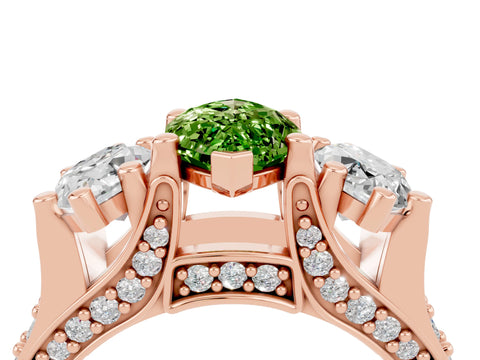 Rose gold Marquise Cut Peridot Three-Stone Ring with Channel Set Band and Four-Prong Setting_4