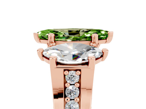 Rose gold Marquise Cut Peridot Three-Stone Ring with Channel Set Band and Four-Prong Setting_5