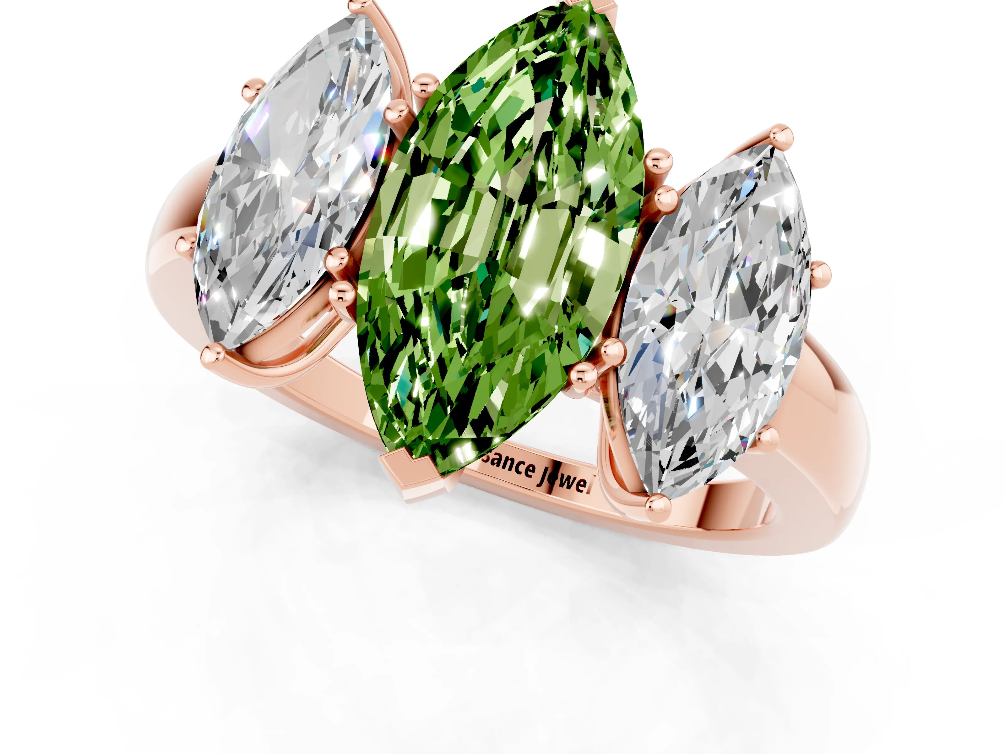 Rose gold Marquise Cut Peridot Three-Stone Ring with Four-Prong Setting and Classic Band_1