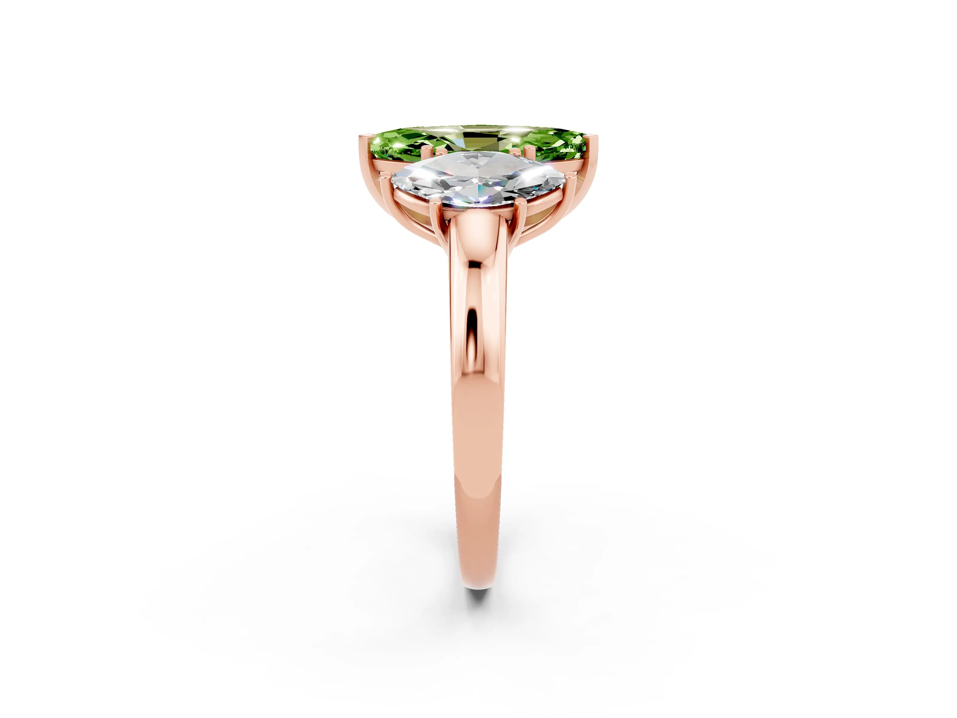 Rose gold Marquise Cut Peridot Three-Stone Ring with Four-Prong Setting and Classic Band_2