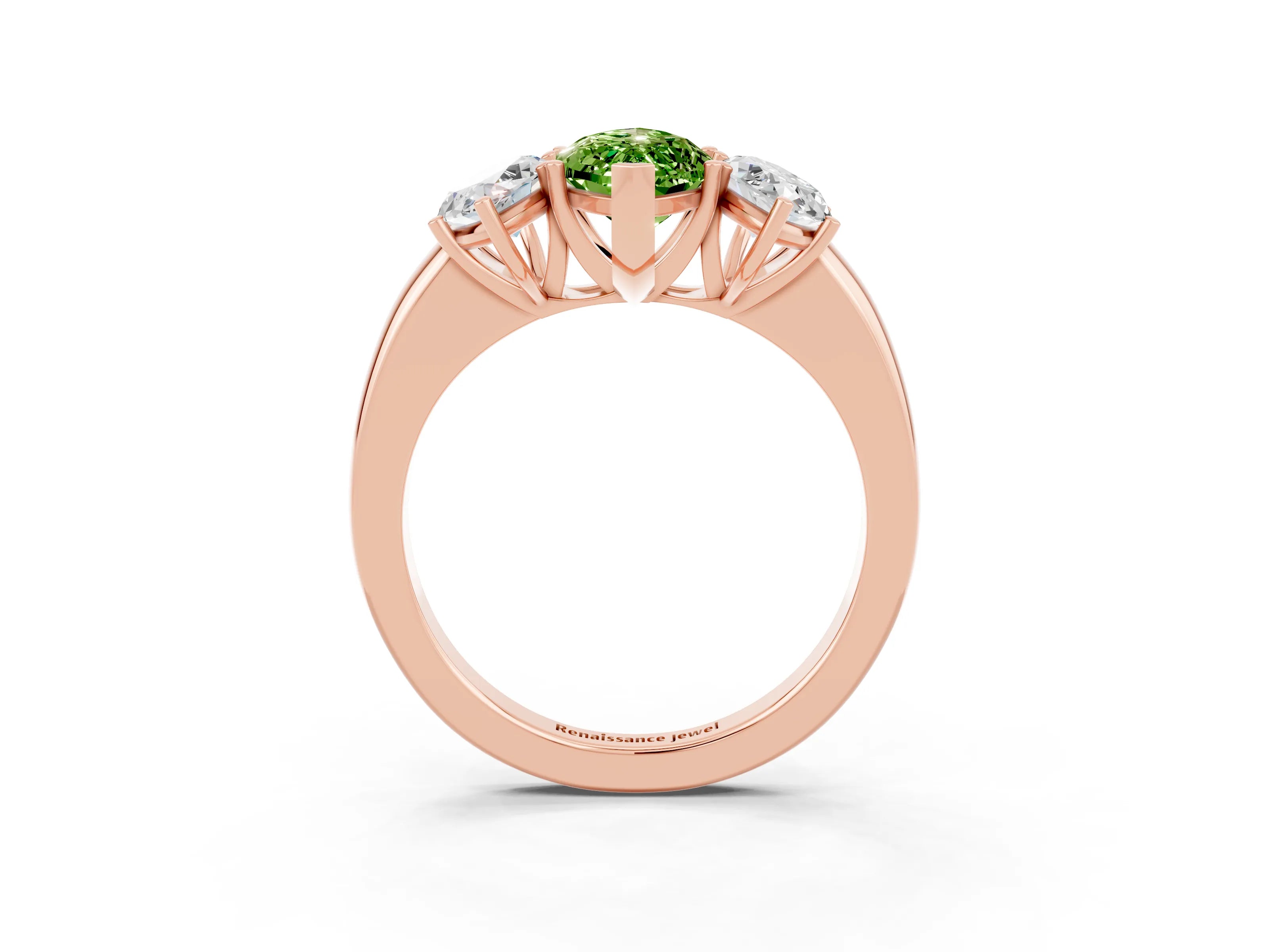 Rose gold Marquise Cut Peridot Three-Stone Ring with Four-Prong Setting and Classic Band_3