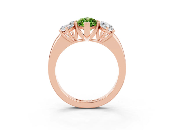 Rose gold Marquise Cut Peridot Three-Stone Ring with Four-Prong Setting and Classic Band