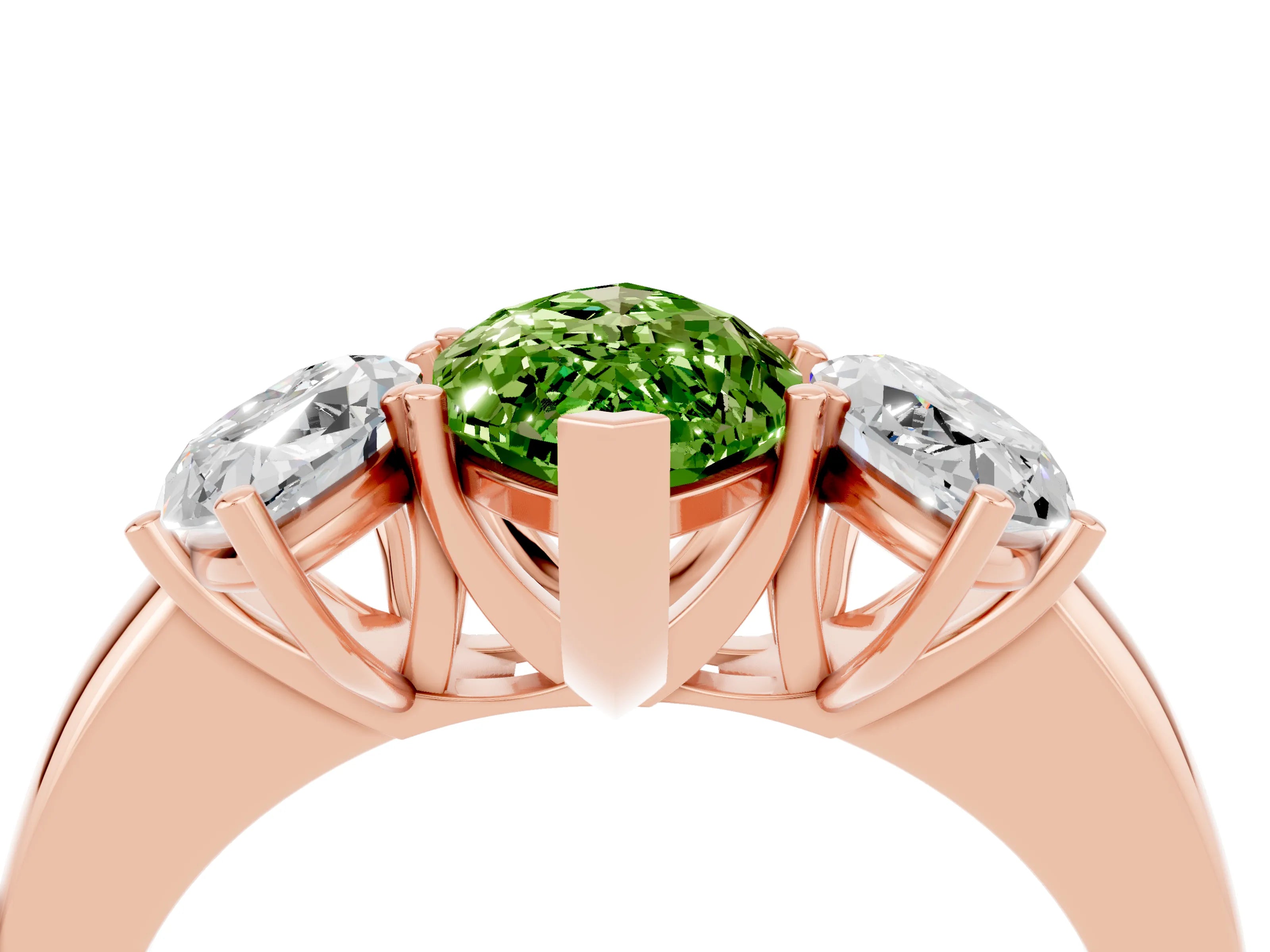 Rose gold Marquise Cut Peridot Three-Stone Ring with Four-Prong Setting and Classic Band_4