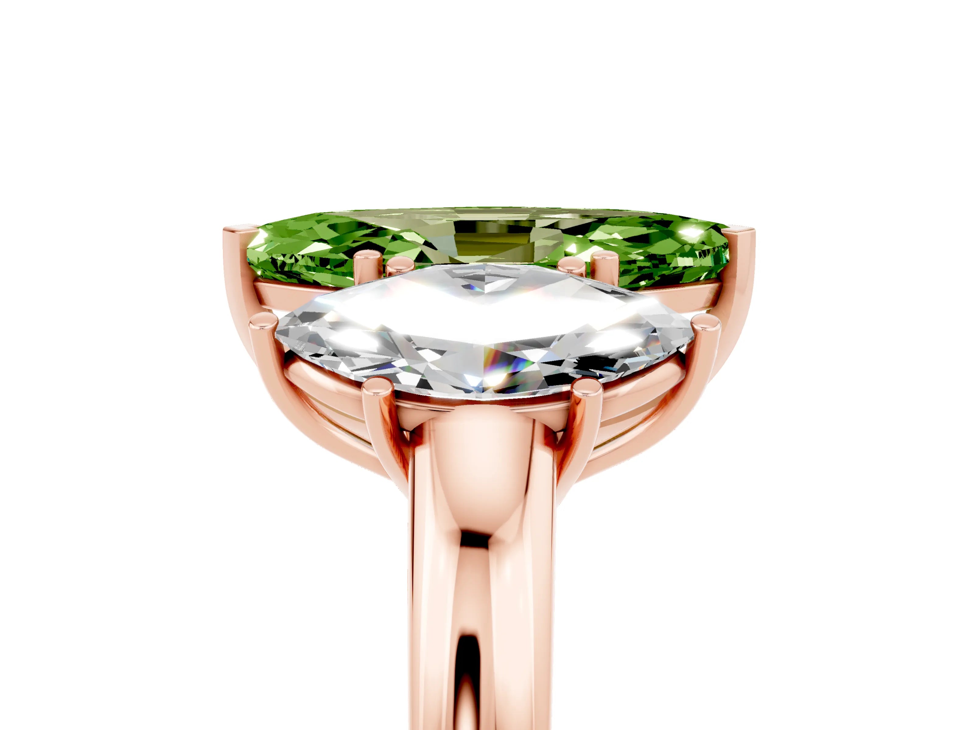 Rose gold Marquise Cut Peridot Three-Stone Ring with Four-Prong Setting and Classic Band_5