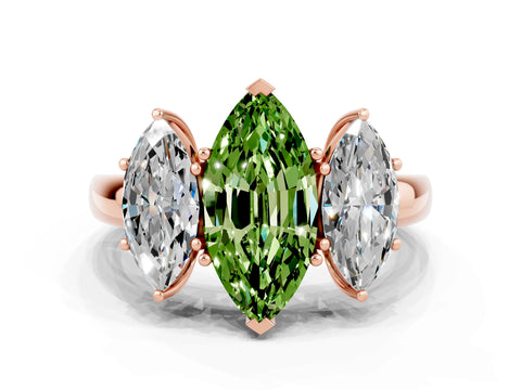 Rose gold Marquise Cut Peridot Three-Stone Ring with Four-Prong Setting and Classic Band
