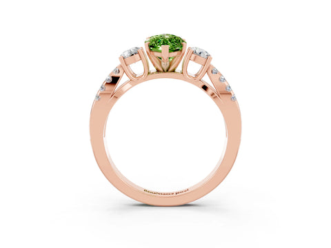 Rose gold Marquise Cut Peridot Three-Stone Ring with Pavé Split Shank and Four-Prong Setting_15