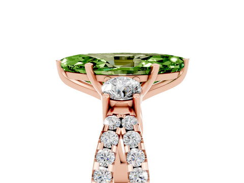 Rose gold Marquise Cut Peridot Three-Stone Ring with Pavé Split Shank and Four-Prong Setting_17