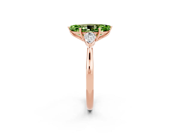 Rose gold Marquise Cut Peridot Three-Stone Ring with Pear  Side Stones and Prong Setting