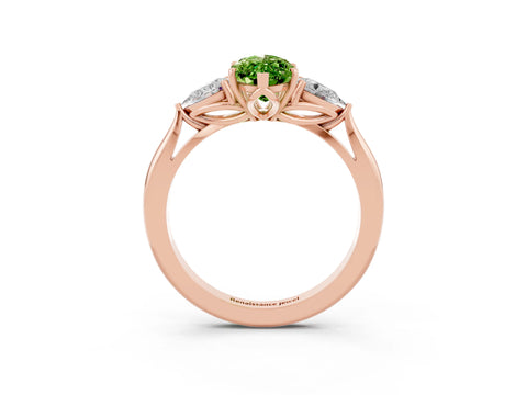 Rose gold Marquise Cut Peridot Three-Stone Ring with Pear Side Stones and Four-Prong Setting_15