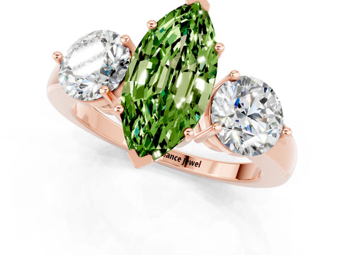 Rose gold Marquise Cut Peridot Three-Stone Ring with Prong Setting and Classic Band_1