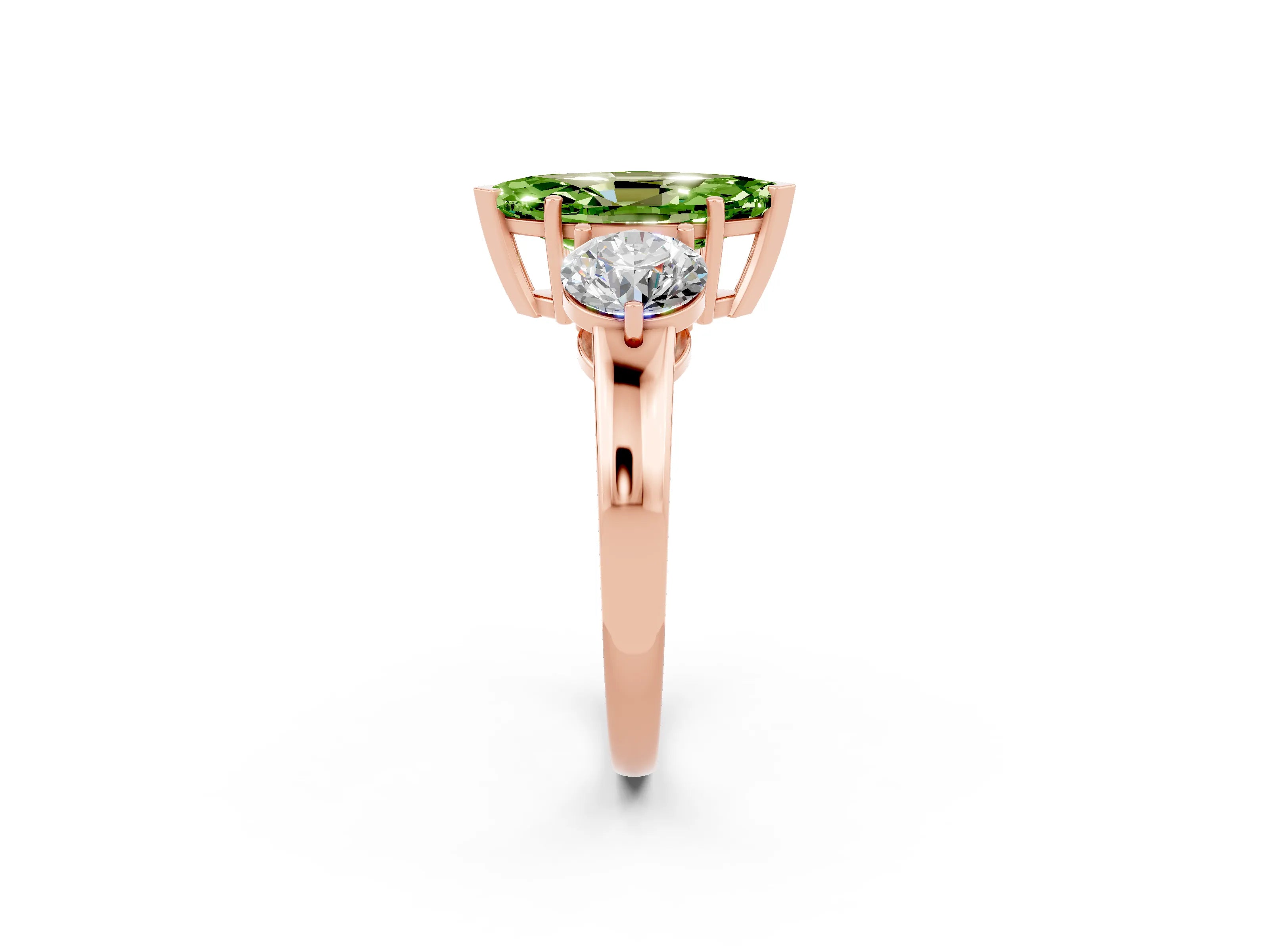 Rose gold Marquise Cut Peridot Three-Stone Ring with Prong Setting and Classic Band_2