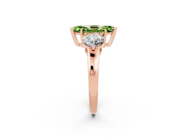 Rose gold Marquise Cut Peridot Three-Stone Ring with Prong Setting and Classic Band