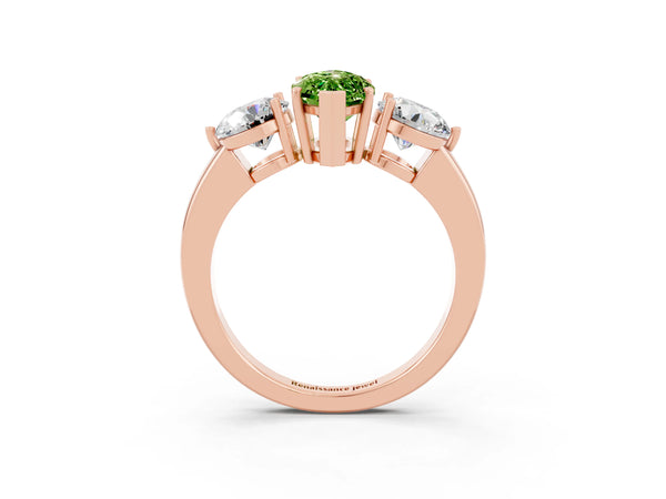 Rose gold Marquise Cut Peridot Three-Stone Ring with Prong Setting and Classic Band
