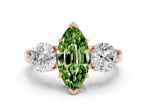 Rose gold Marquise Cut Peridot Three-Stone Ring with Prong Setting and Classic Band