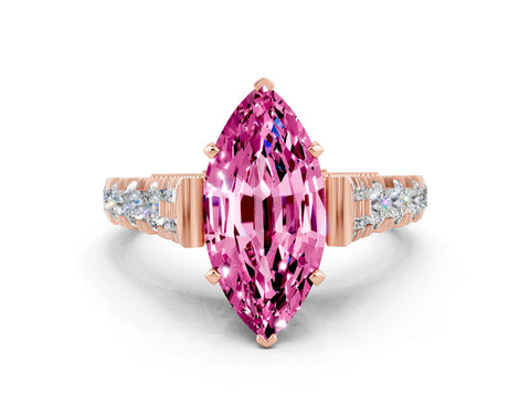 Rose gold Marquise Cut Pink Sapphire Classic Solitaire Ring with Pavé Band and Four-Prong Setting_12