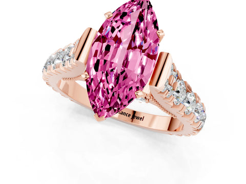 Rose gold Marquise Cut Pink Sapphire Classic Solitaire Ring with Pavé Band and Four-Prong Setting_13