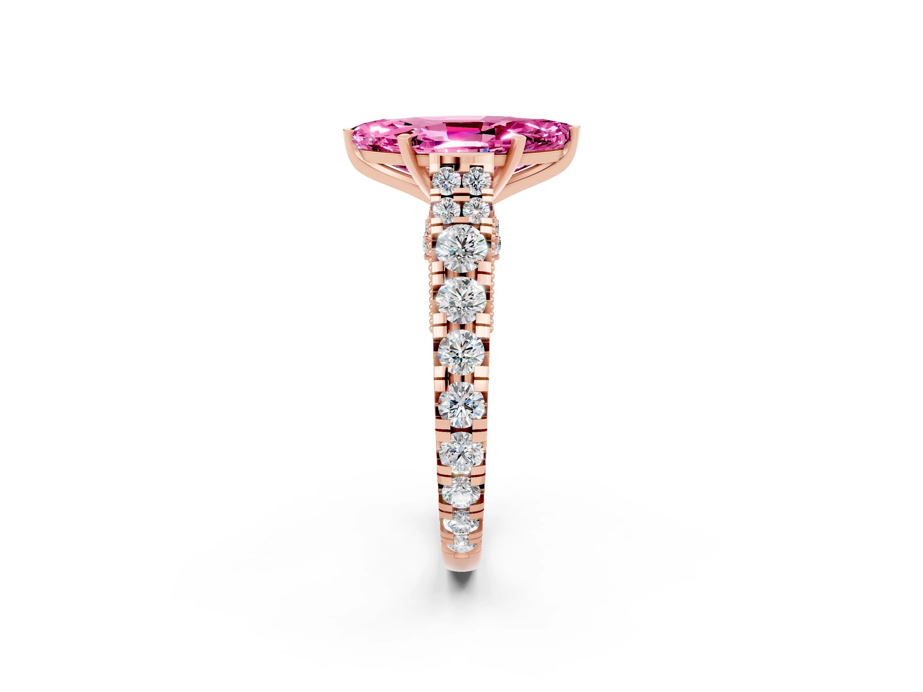 Rose gold Marquise Cut Pink Sapphire Classic Solitaire Ring with Pavé Band and Four-Prong Setting_14